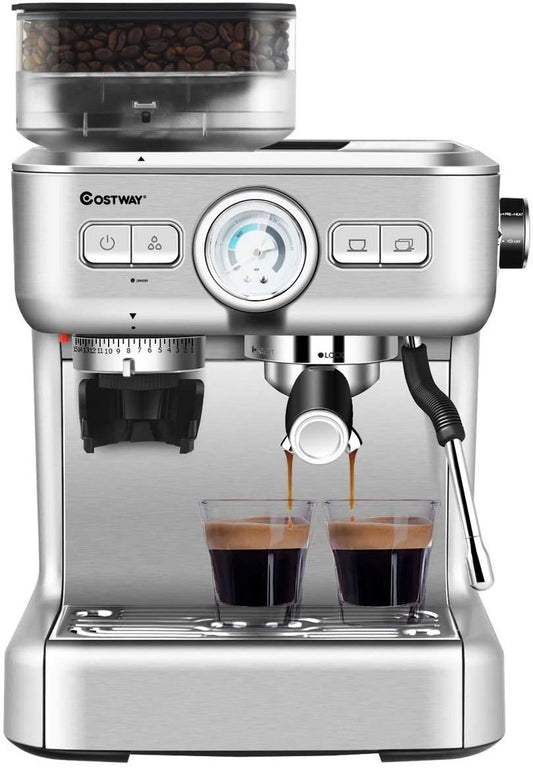 COSTWAY Espressomaschine Siebträgermaschine Kaffeemaschine mit 30 Stufen Milchaufschäumdüse PID-Temperaturregler & 2L Wassertank